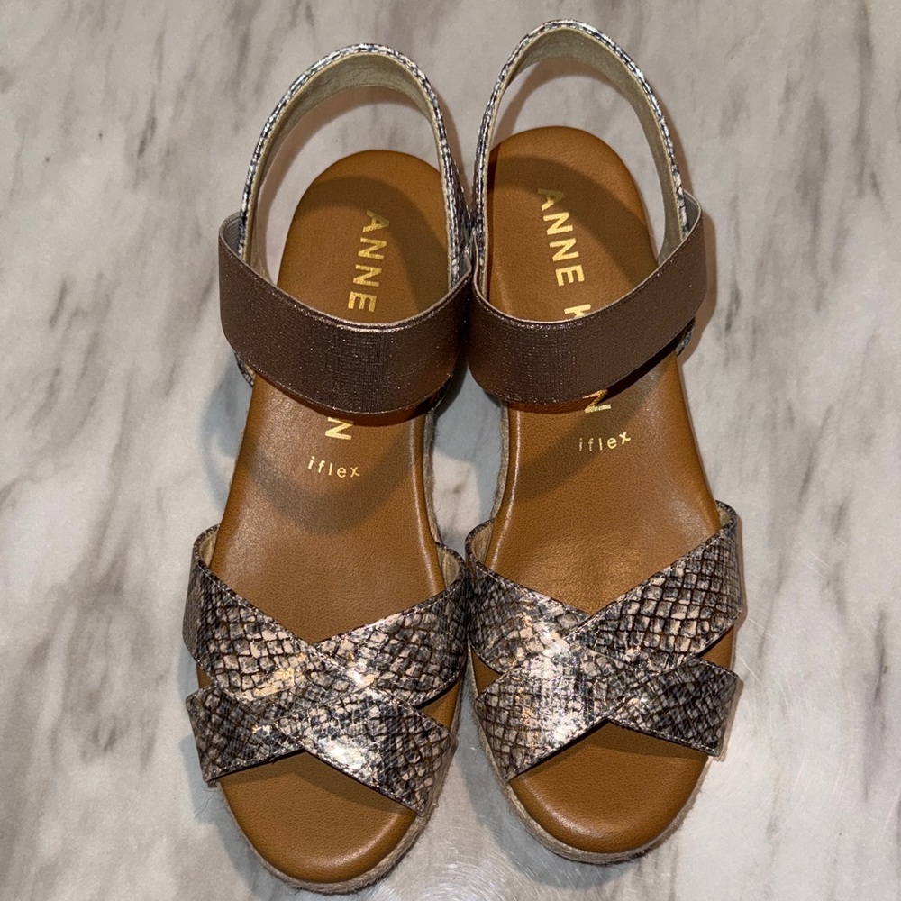 Anne Klein Metallic Snake Print Sandals